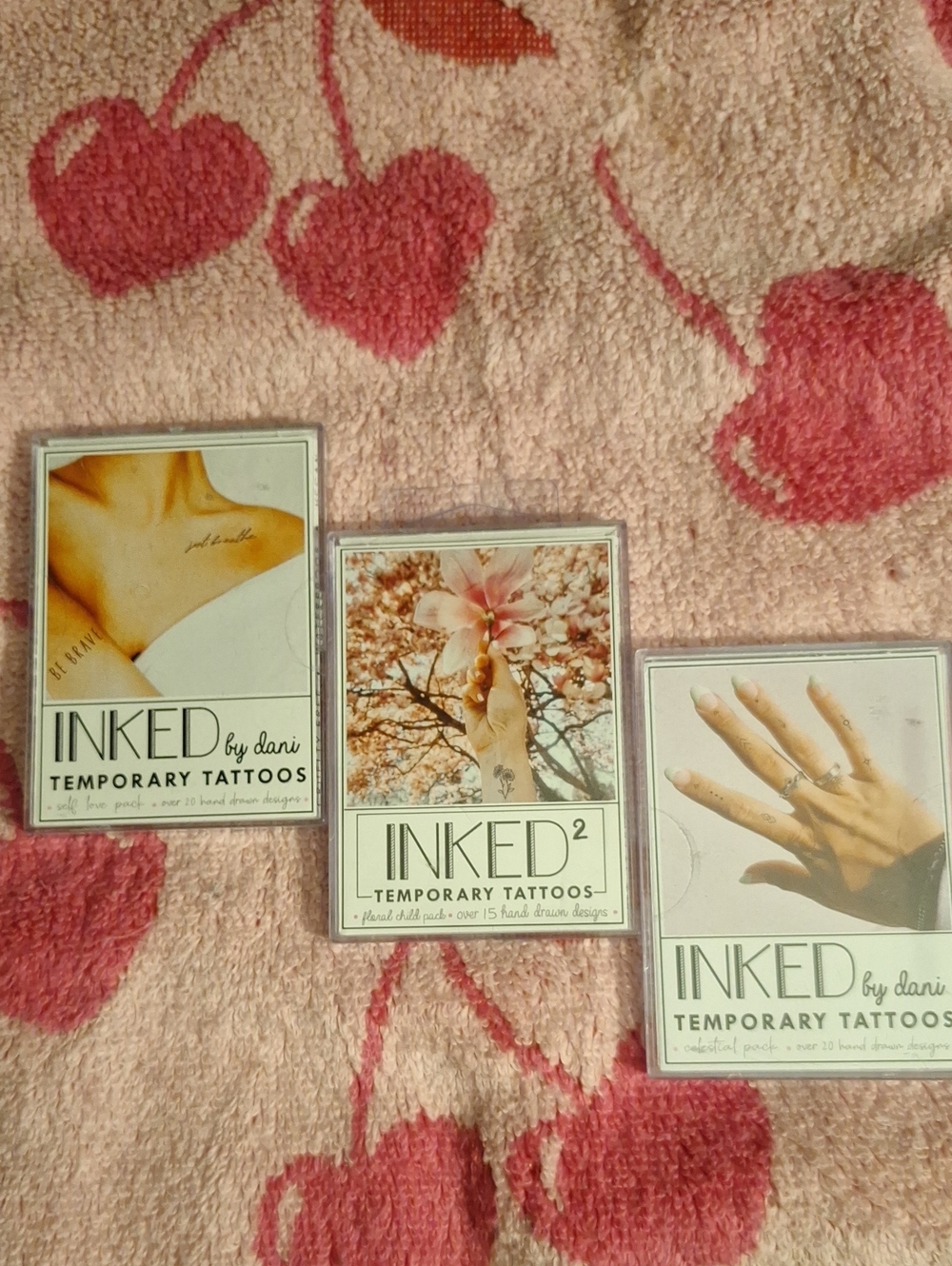 INKED Temporary Tattoos Set - Pink & Cream Designs